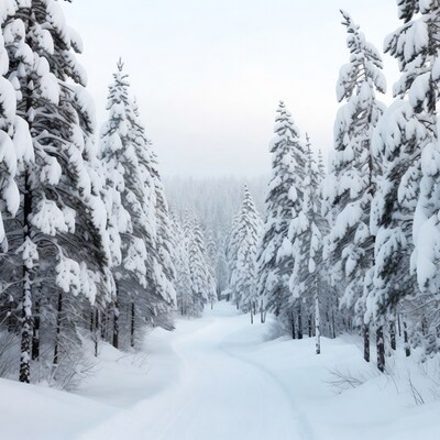 Snowy Path Through Fir Forest