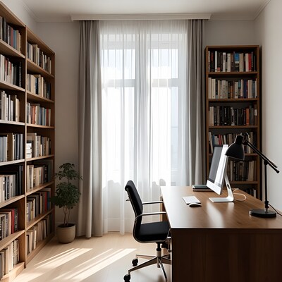 Cozy Home Office with Bookshelves