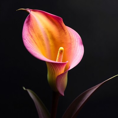 Pink Calla Lily on Black Background