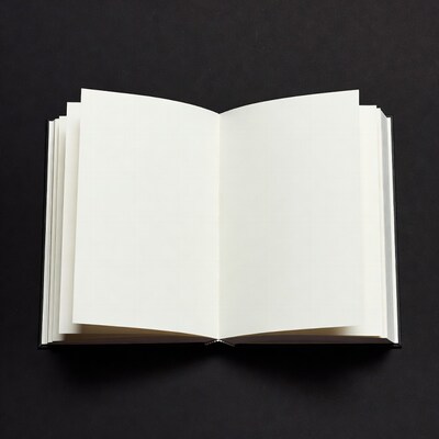 Open Blank Book on Black Background