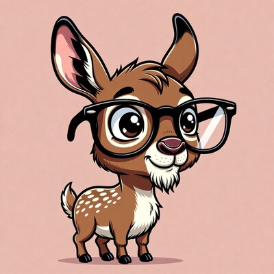 Cartoon fawn wearing glasses