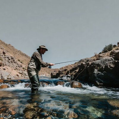 Man fly fishing in river