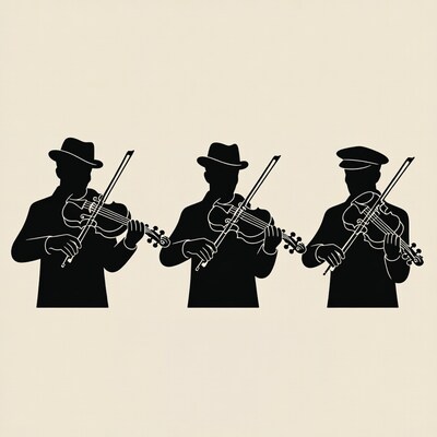 Three Men Playing Violins Silhouette