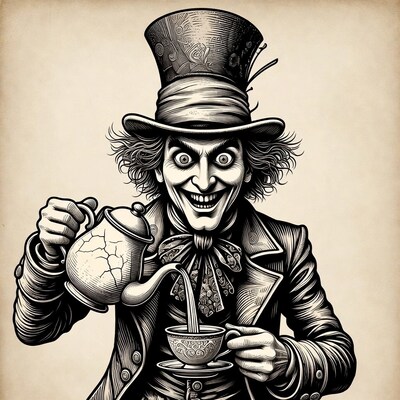 Mad Hatter pouring tea illustration