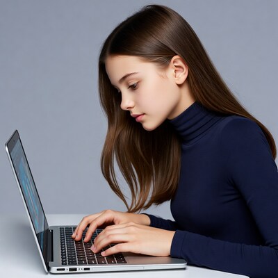 Girl typing on laptop