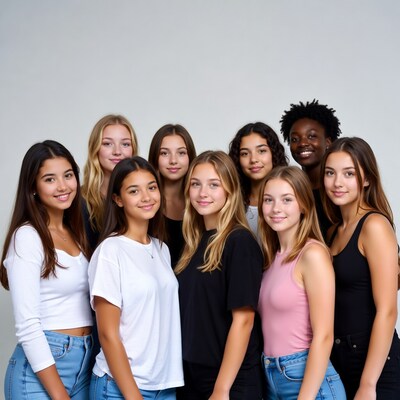 Group of diverse teenage girls smiling