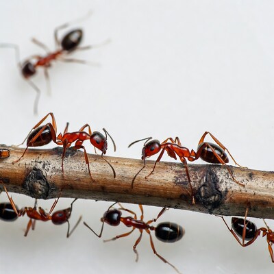 Red ants on wooden stick
