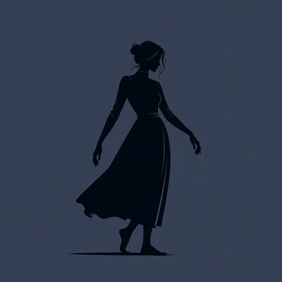 Woman silhouette in flowing dress