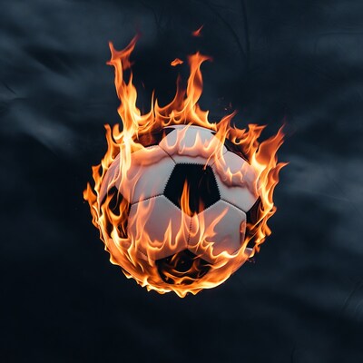 Burning Soccer Ball on Dark Background