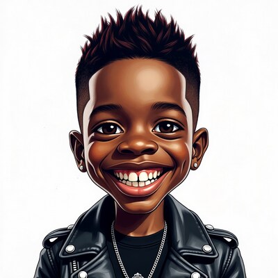 Smiling African-American boy in leather jacket