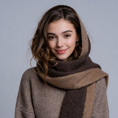 Woman smiling in brown scarf