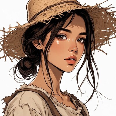 Asian woman in straw hat