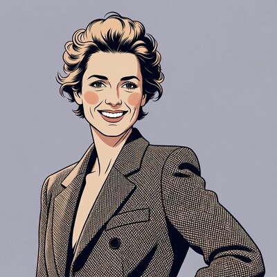 Smiling blonde woman in blazer