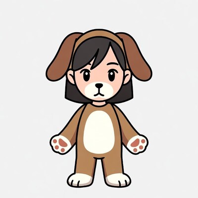 Asian girl in brown dog costume
