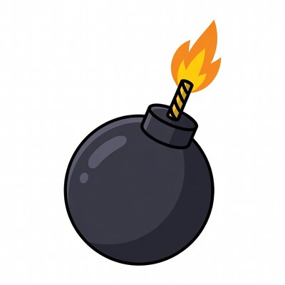 Cartoon Bomb with Lit Fuse