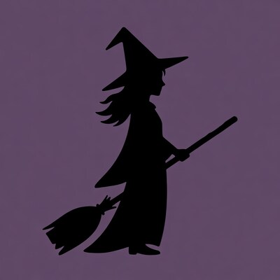 Silhouette girl witch broomstick