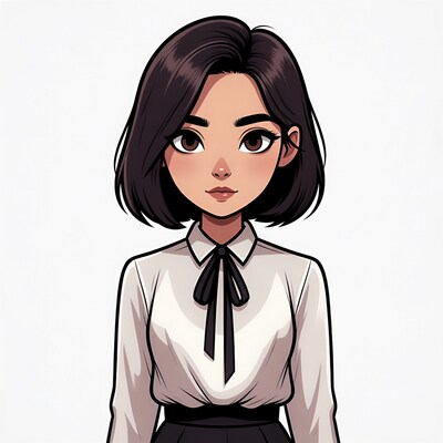 Asian woman in white blouse and black skirt