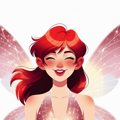 Smiling redhead fairy with wings