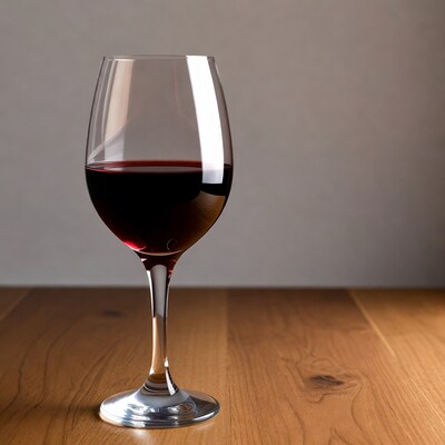 Red wine in glass on table