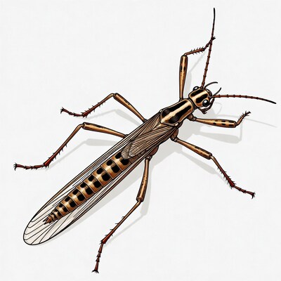 Long-legged striped crane fly illustration