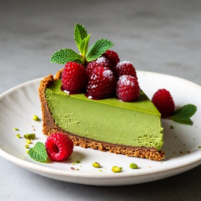 Matcha Cheesecake with Raspberries