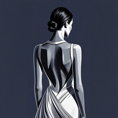Woman in backless dress from behind