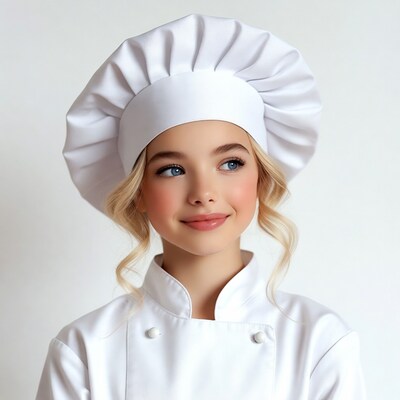 Blonde girl in chef uniform