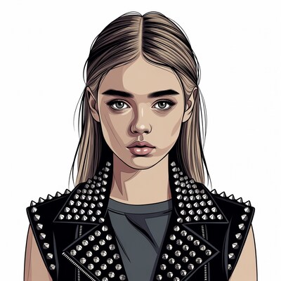 Woman in studded leather jacket illustration