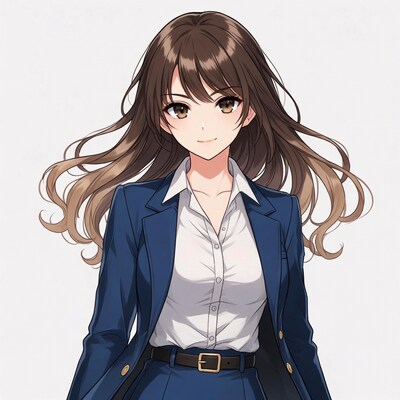 Anime girl in navy blazer suit