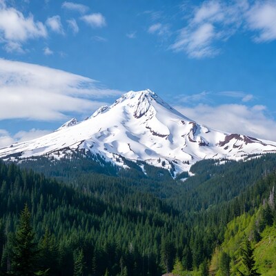 Snowy Mount Hood with Forests