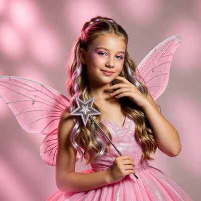 Girl in pink fairy costume with wand