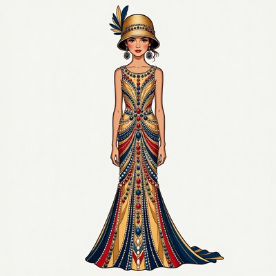 Flapper girl in beaded gown
