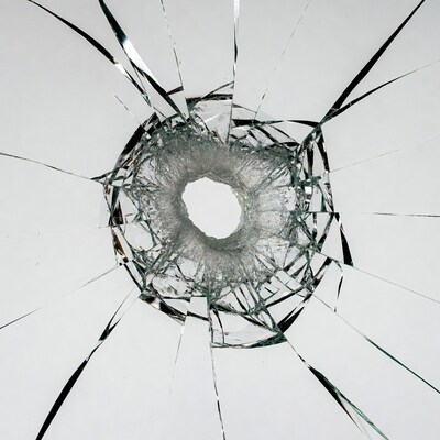 Bullet Hole in Shattered Glass