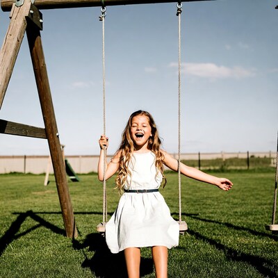 Girl swinging on playground swing