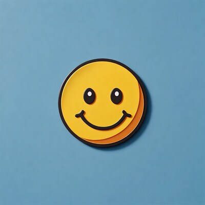 3D Yellow Smiley Face on Blue Background