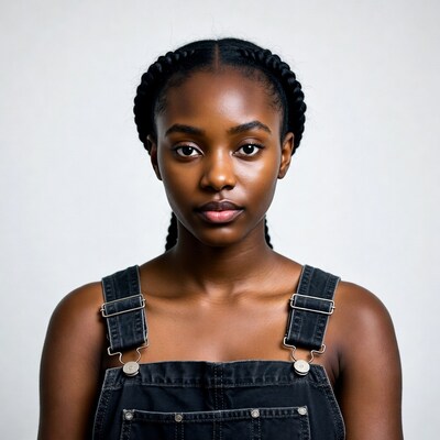African-American woman in black overalls