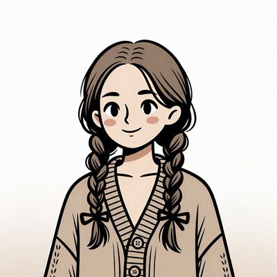 Anime girl with braids in cardigan
