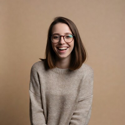 Smiling woman in glasses and sweater