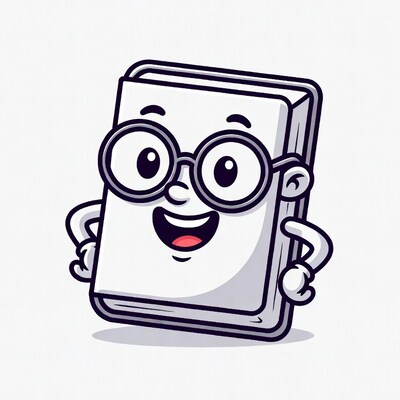 Cartoon book with glasses smiling