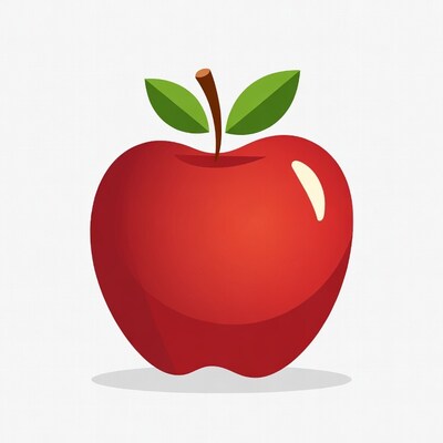 Red Apple with Green Leaf