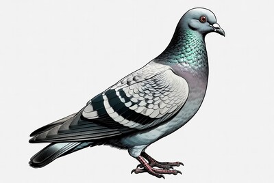 Gray Pigeon Standing on White Background