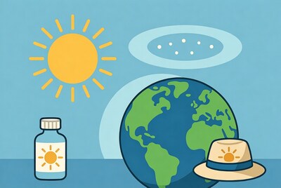 Sunscreen bottle with Earth and sun hat