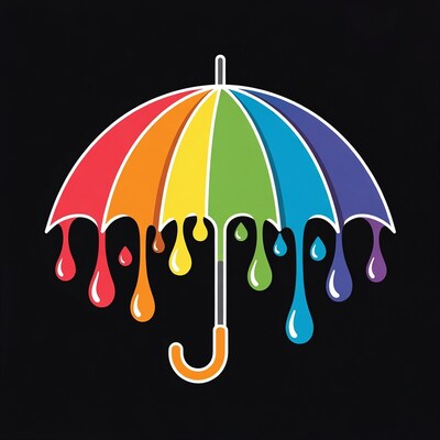 Rainbow Umbrella Dripping Paint