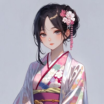 Anime girl in pink kimono