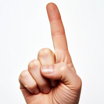 Pointing finger on white background