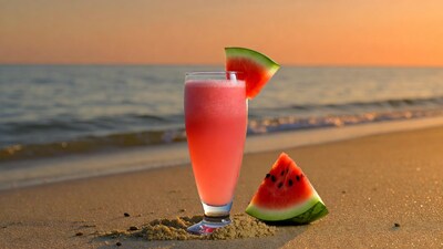 Watermelon Smoothie on Beach Sunset