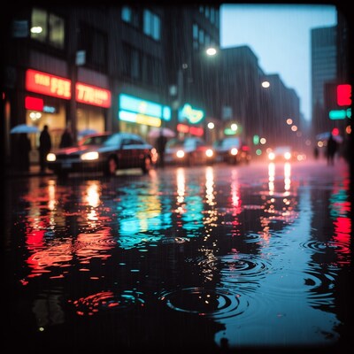 Rainy Neon Street Reflections