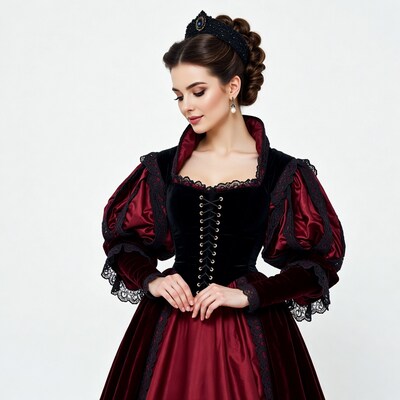 Woman in red velvet Renaissance gown