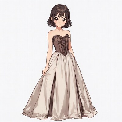 Anime girl in brown corset gown