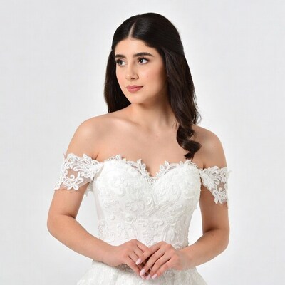 Woman in white lace wedding dress